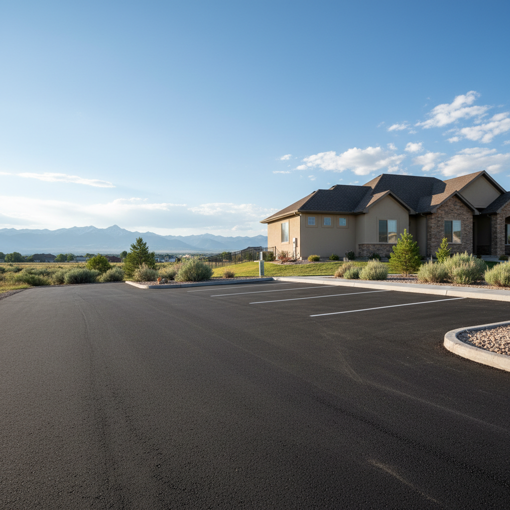 Completed parking lot paving work at a residential property in Greeley, CO