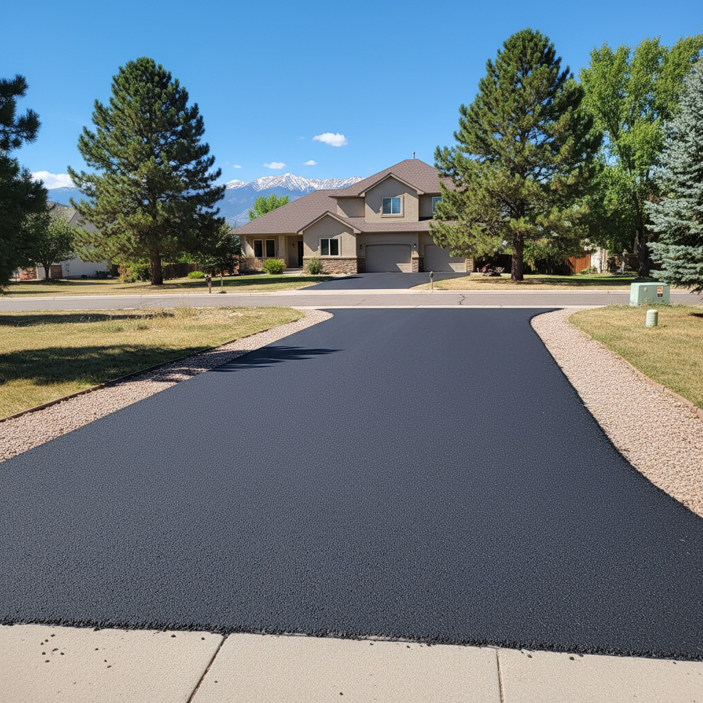 Completed asphalt paving work at a residential property in Broomfield, CO