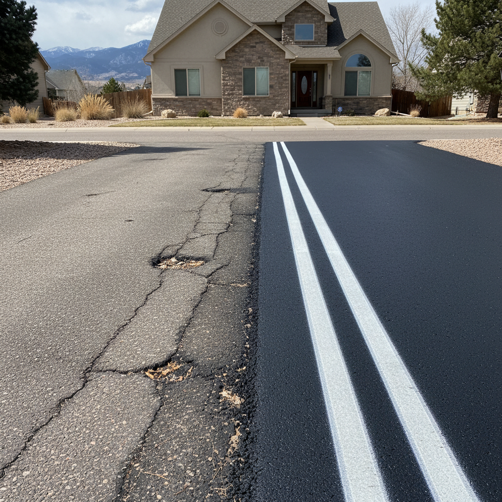Completed asphalt striping work at a residential property in Westminster, CO