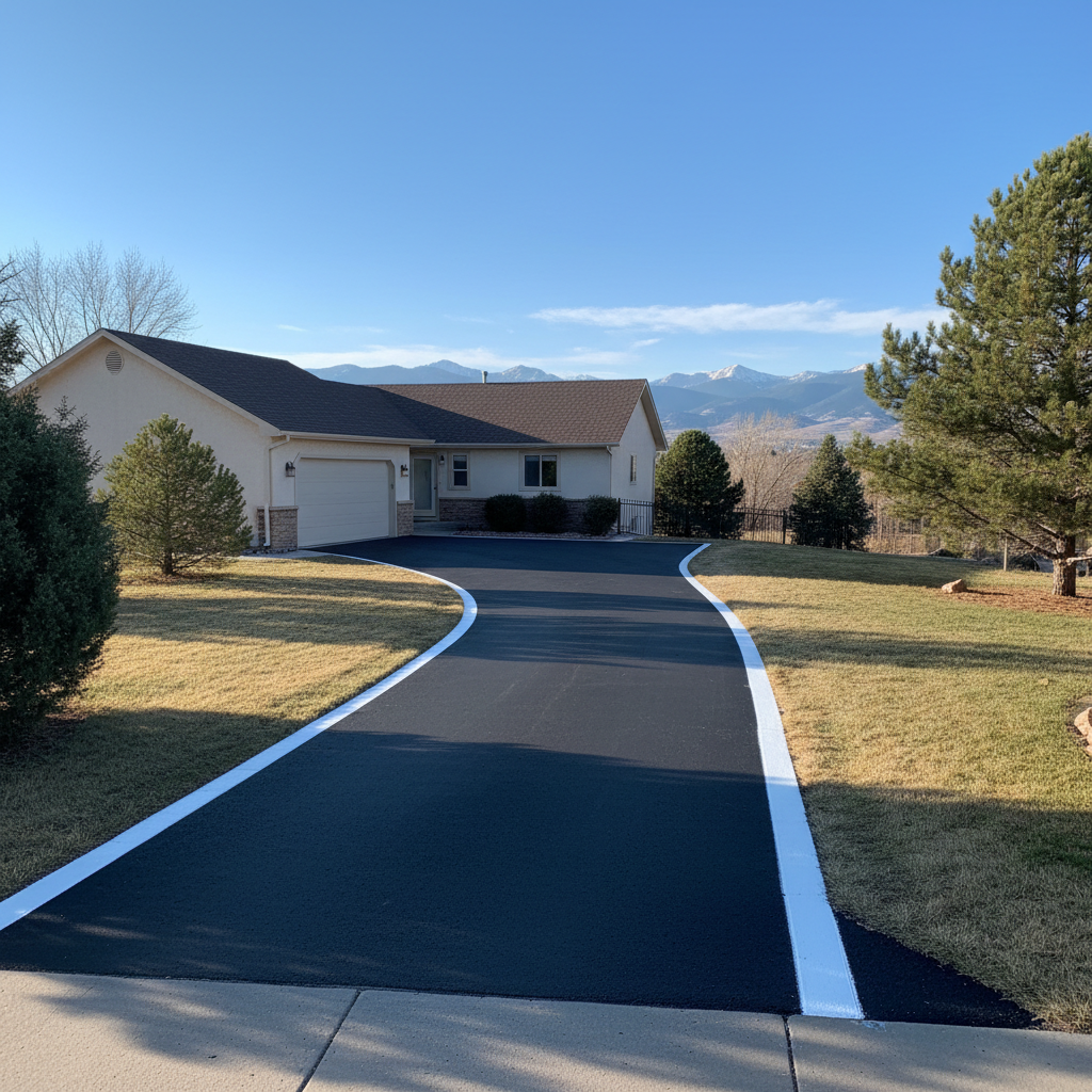 Completed asphalt striping work at a residential property in Loveland, CO