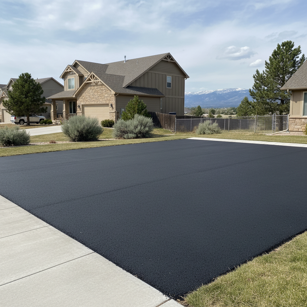 Completed parking lot paving work at a residential property in Westminster, CO