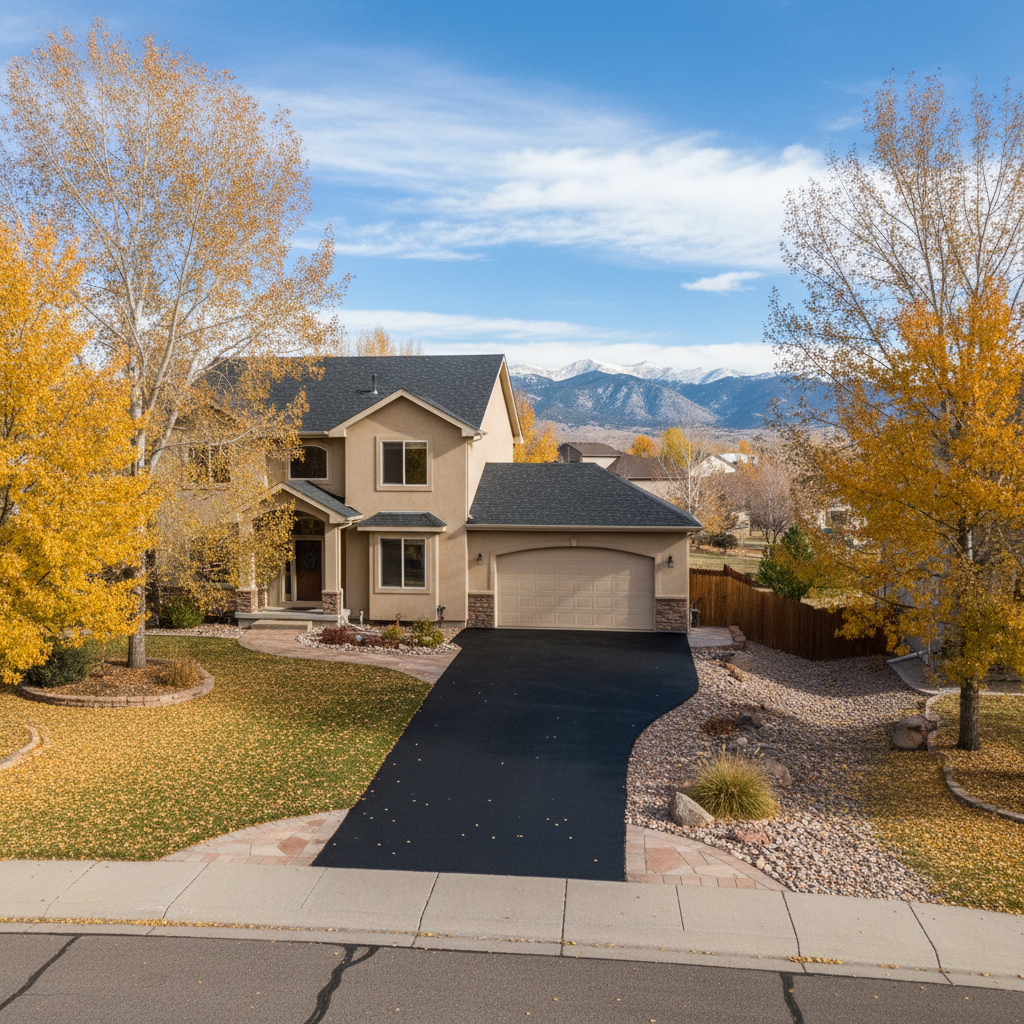 Completed asphalt sealcoating work at a residential property in Westminster, CO