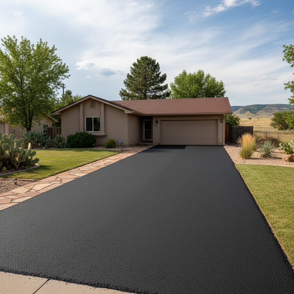 Completed driveway paving work at a residential property in Pueblo, CO