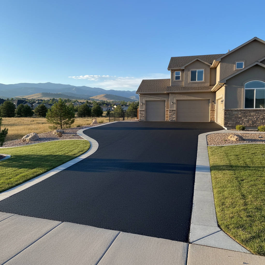 Completed asphalt paving work at a residential property in Broomfield, CO