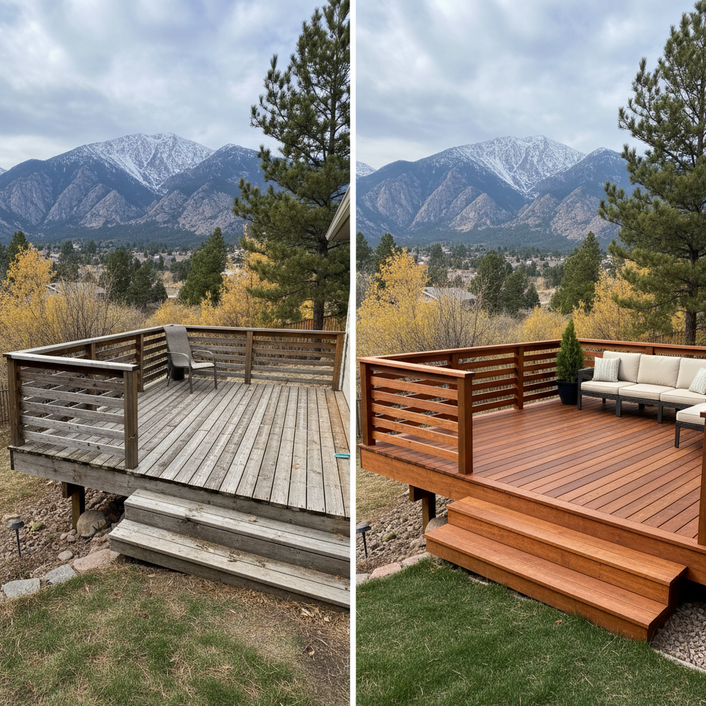 Completed wooden decks work at a residential property in Boulder, CO