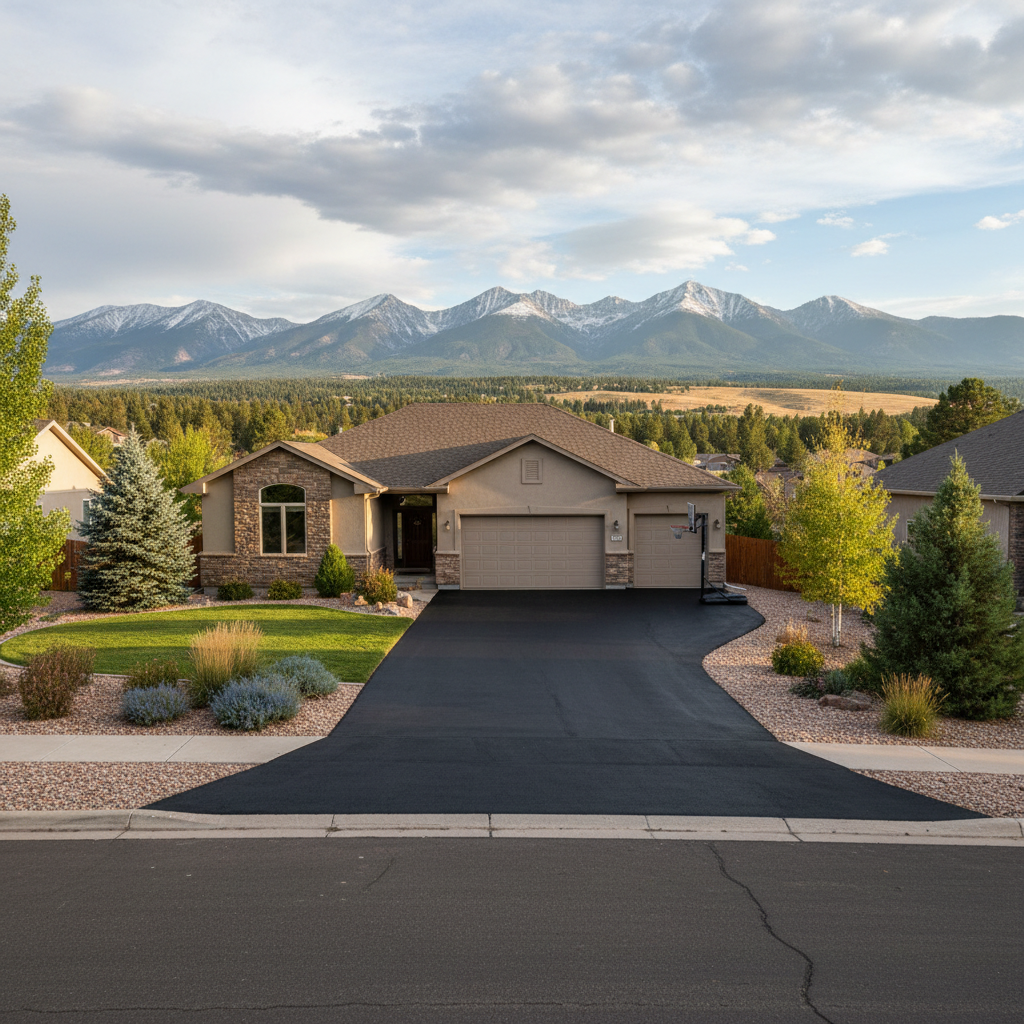 Completed asphalt sealcoating work at a residential property in Fort Collins, CO