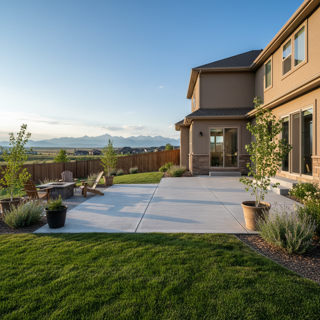 Completed concrete patios work at a residential property in Aurora, CO