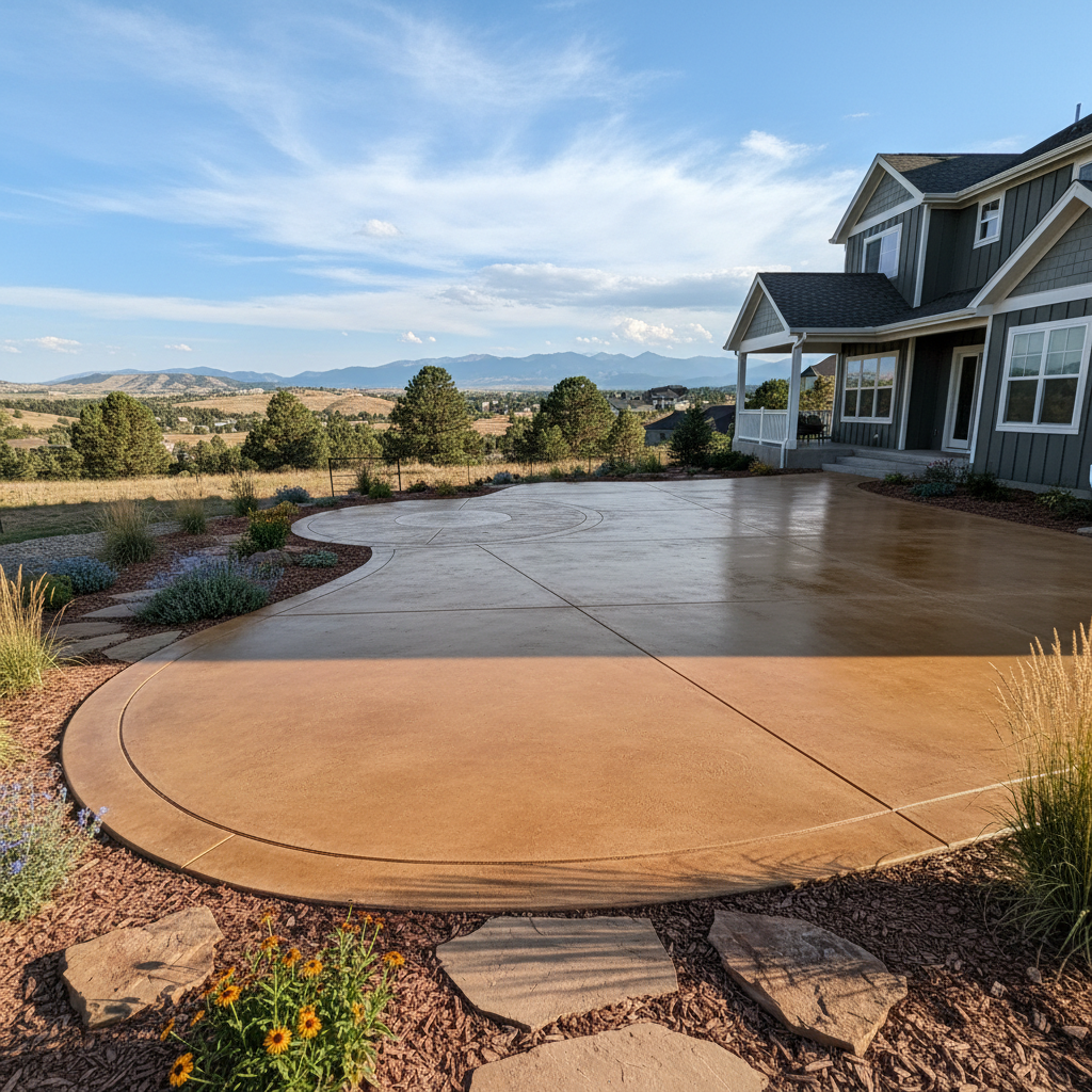 Completed concrete staining work at a residential property in Aurora, CO