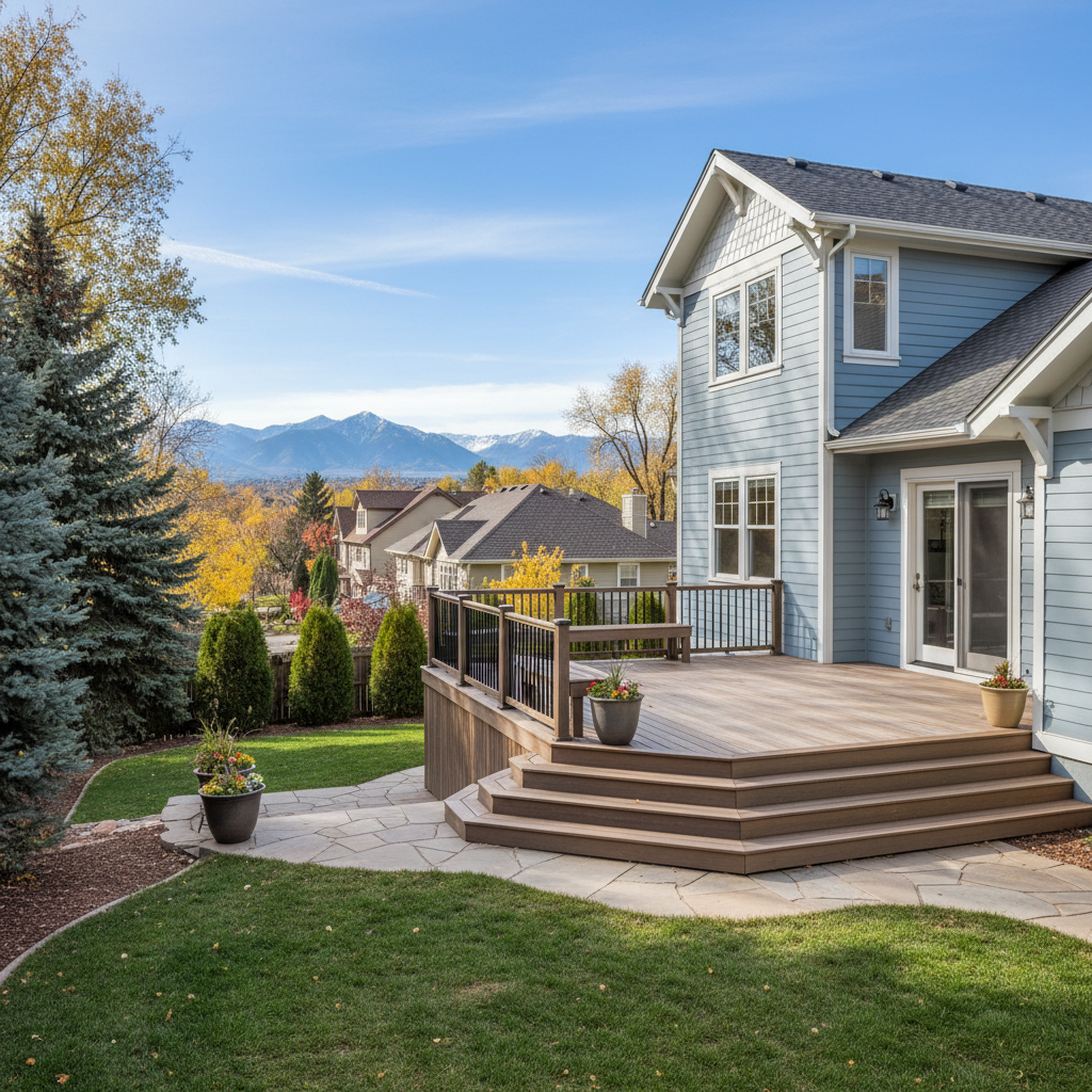 Completed composite decks work at a residential property in Denver, CO