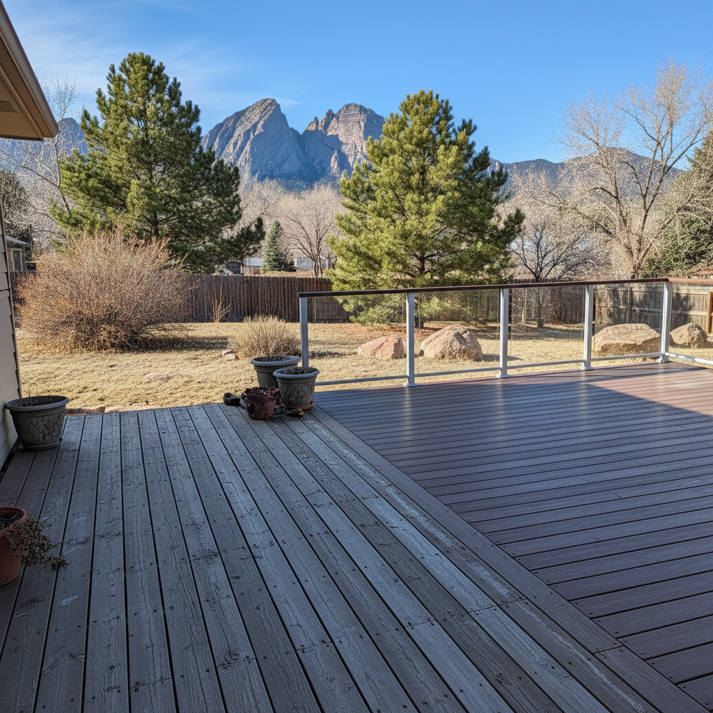 Completed composite decks work at a residential property in Boulder, CO