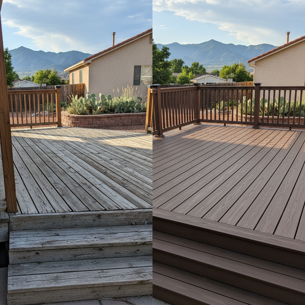 Completed composite decks work at a residential property in Pueblo, CO