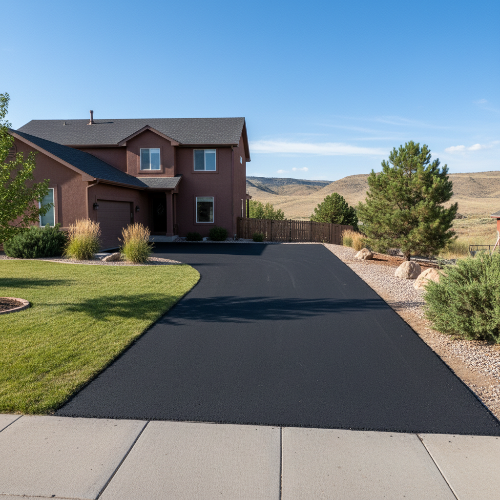 Completed driveway paving work at a residential property in Pueblo, CO