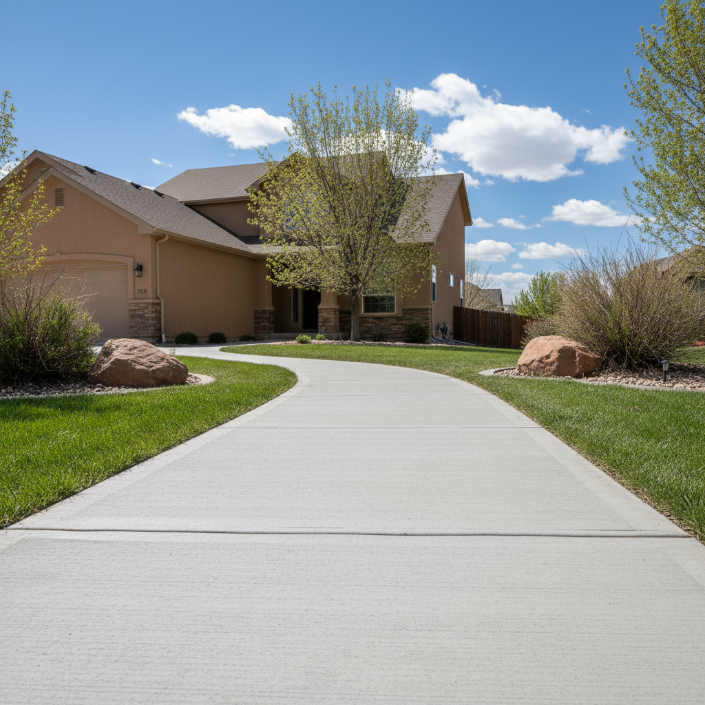 Completed concrete sidewalks work at a residential property in Aurora, CO
