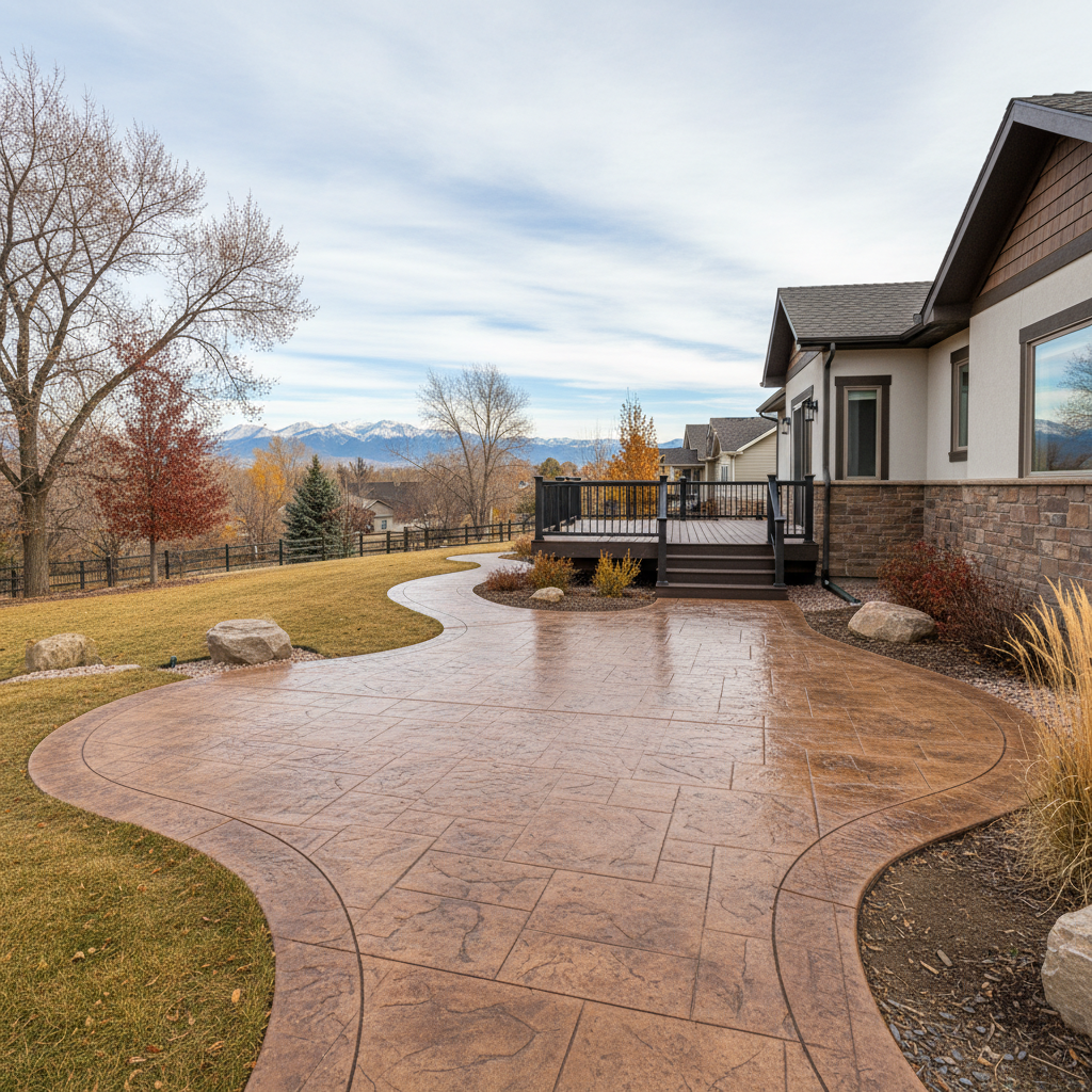 Completed stamped concrete work at a residential property in Aurora, CO