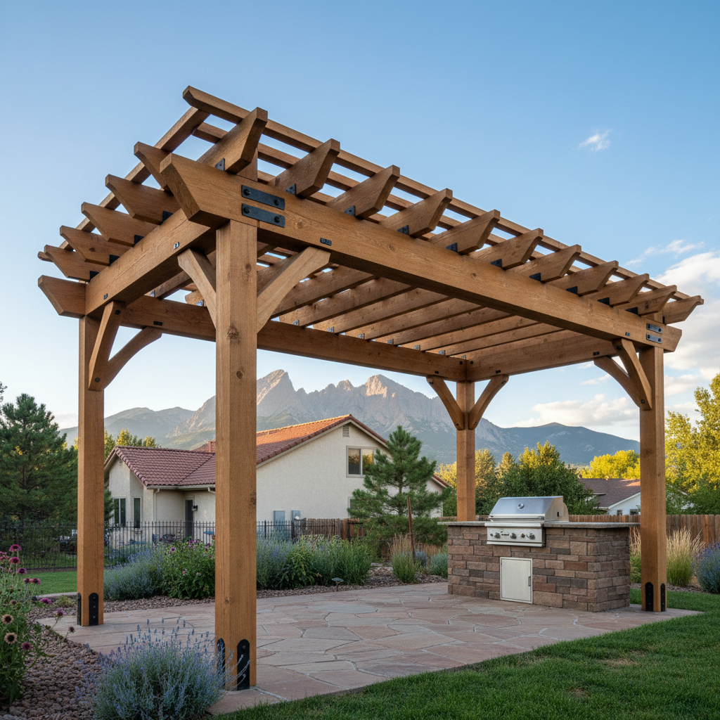 Completed pergola construction work at a residential property in Boulder, CO