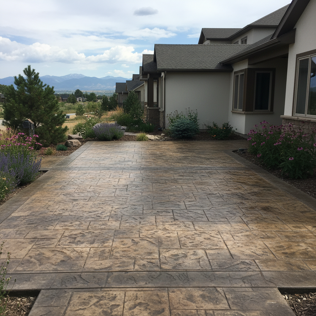 Completed decorative concrete work at a residential property in Aurora, CO