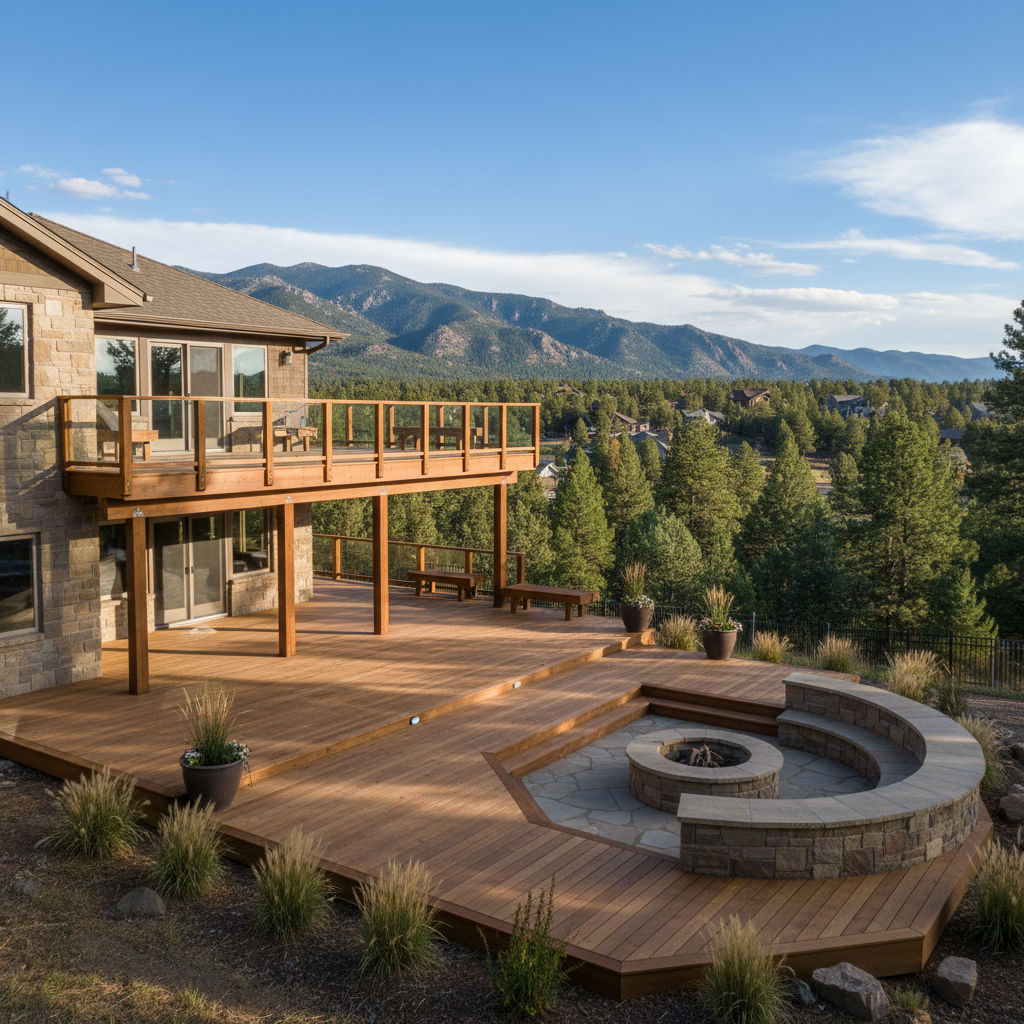 Completed deck construction work at a residential property in Boulder, CO