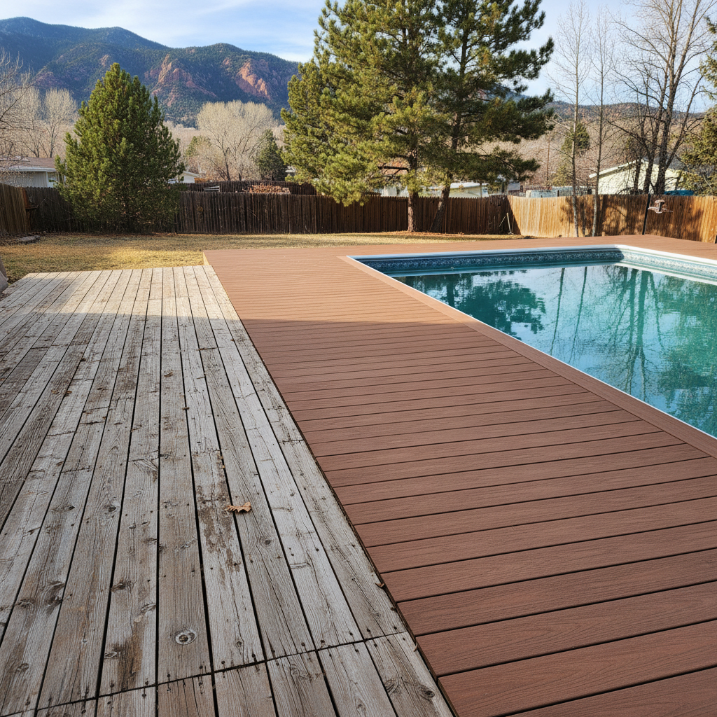 Completed pool decks work at a residential property in Boulder, CO
