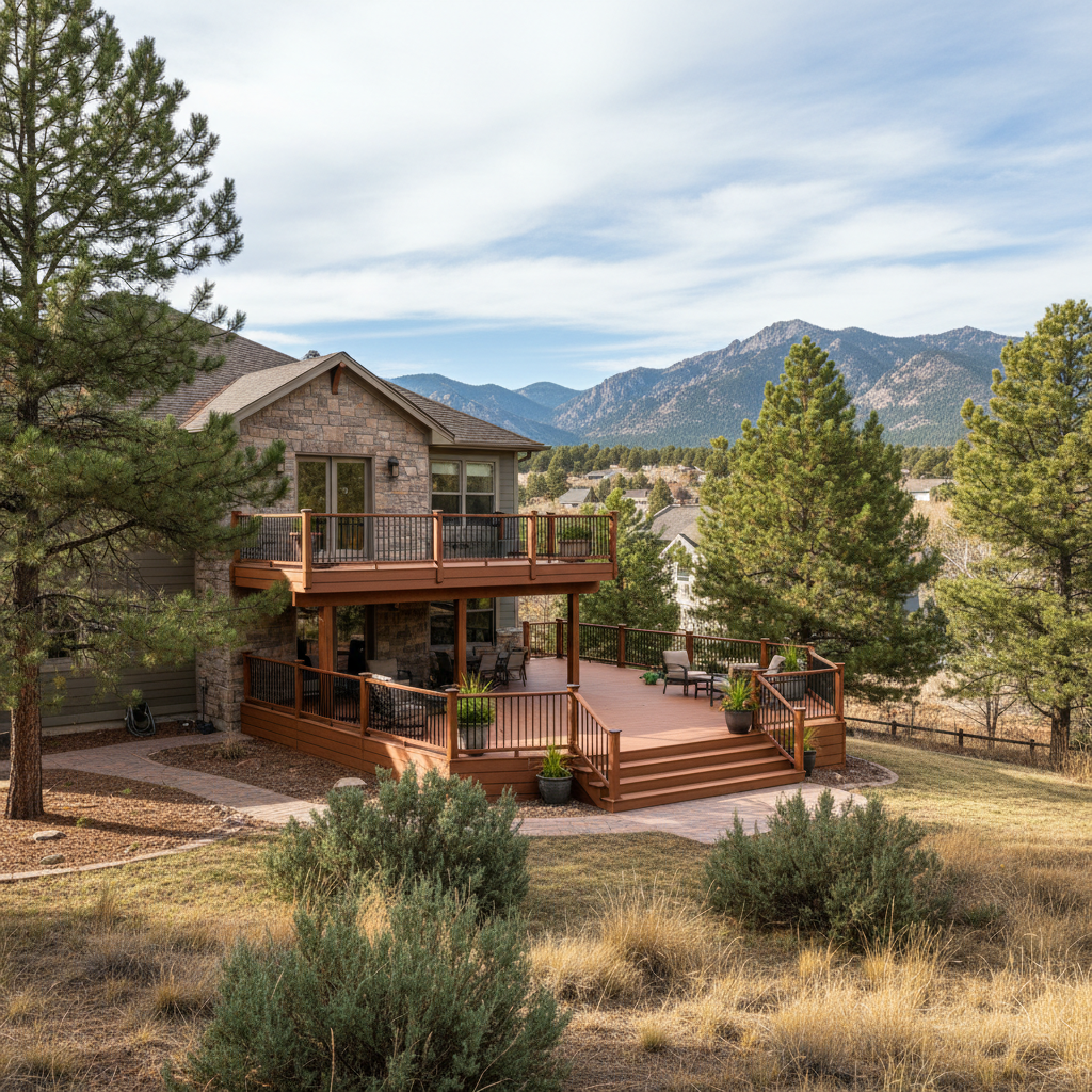Completed trex decks work at a residential property in Boulder, CO