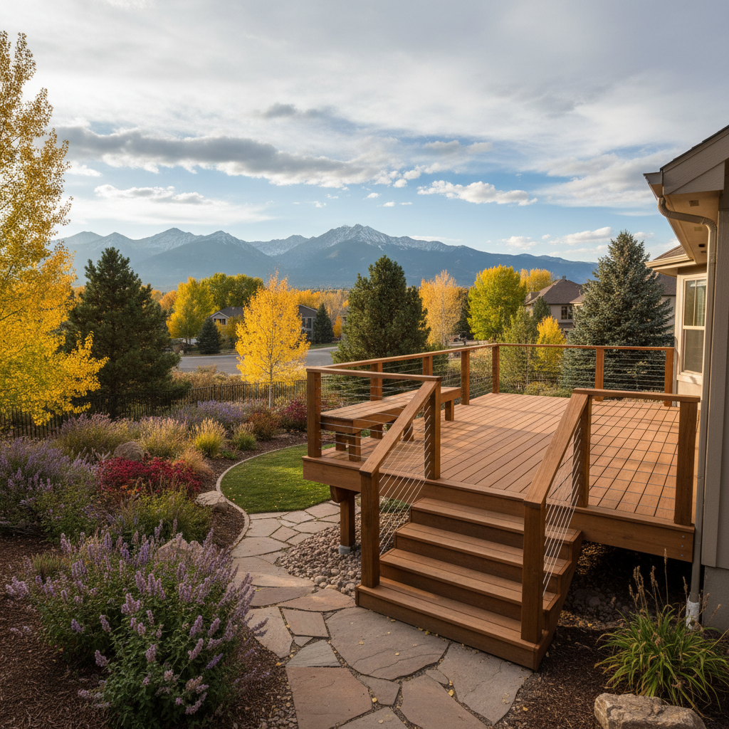 Completed wooden decks work at a residential property in Denver, CO