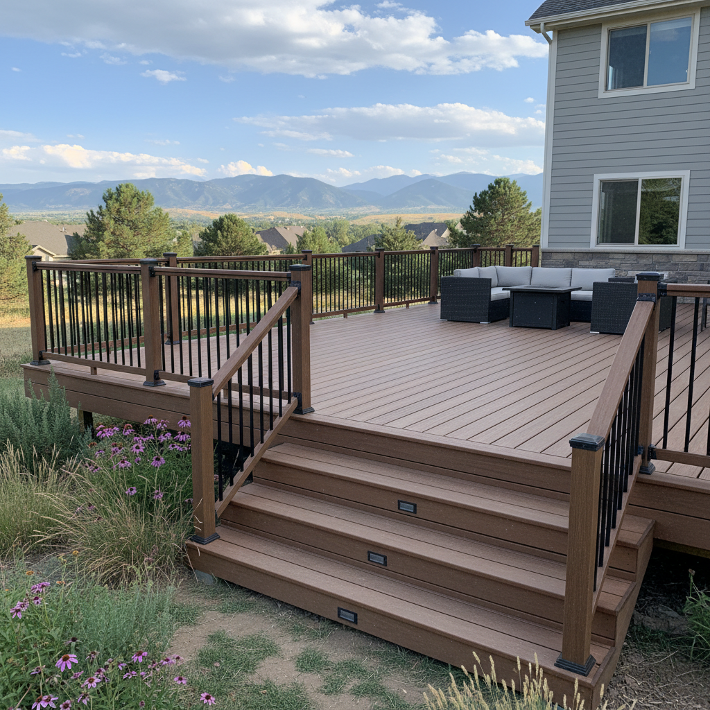 Completed trex decks work at a residential property in Denver, CO