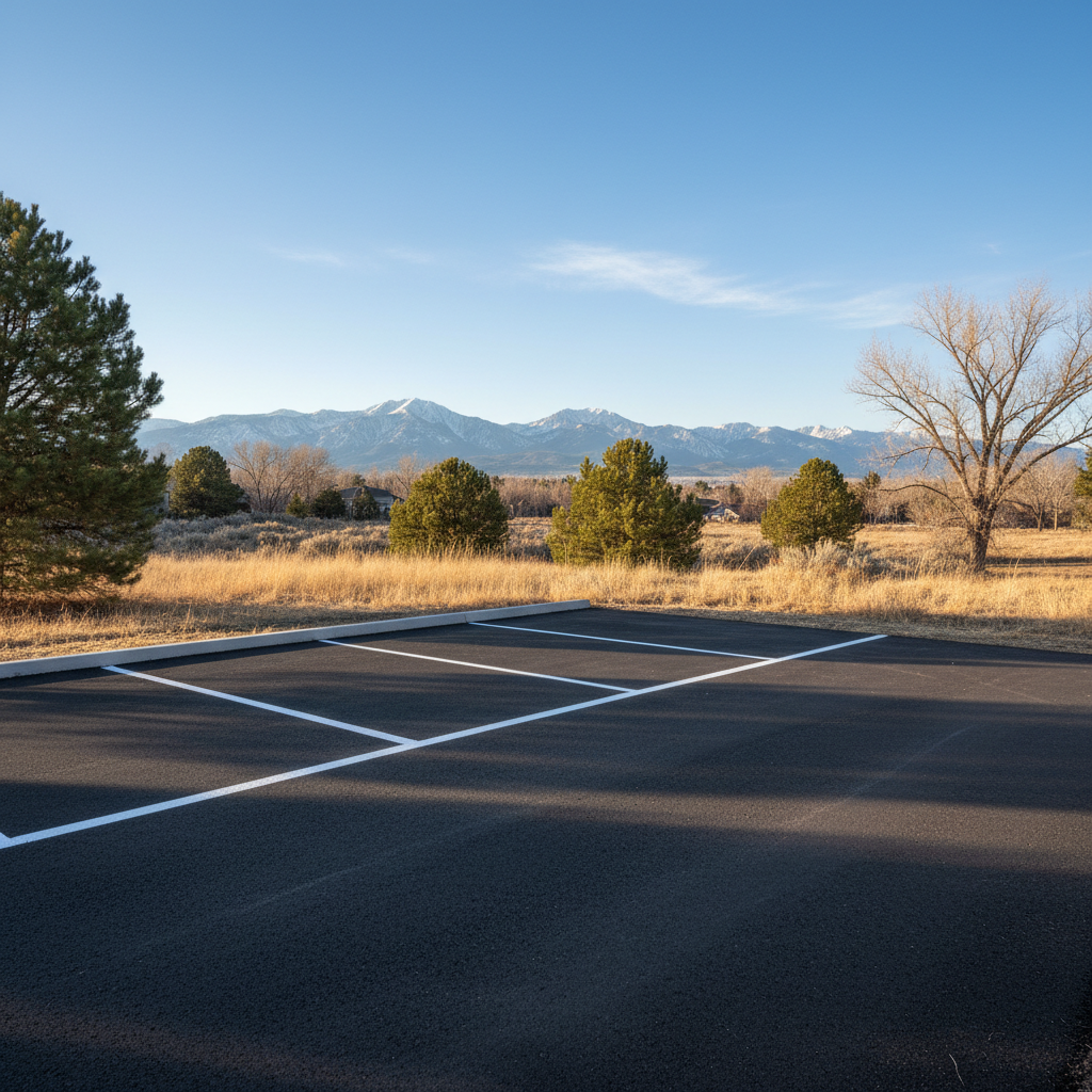 Completed asphalt striping work at a residential property in Broomfield, CO