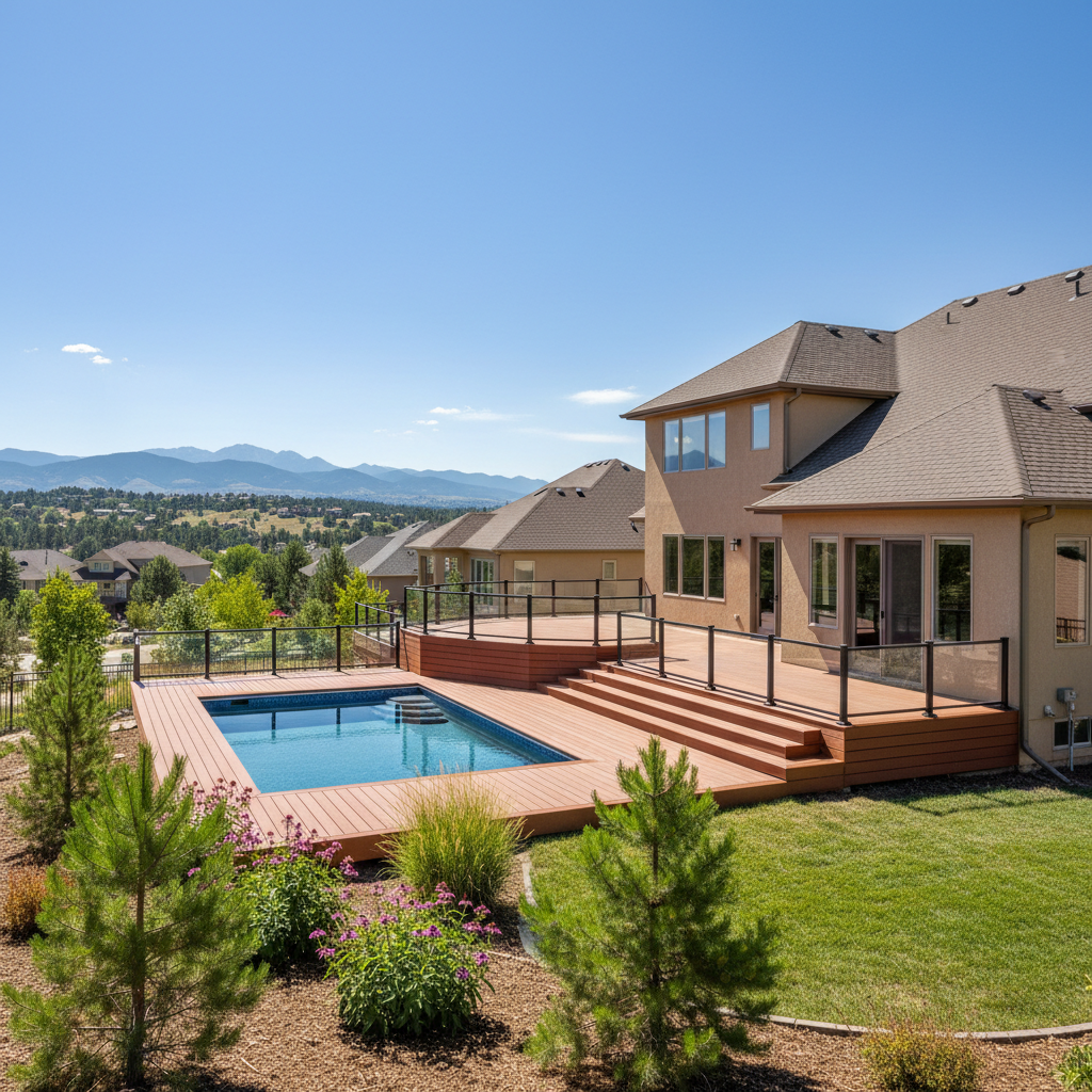 Completed pool decks work at a residential property in Denver, CO