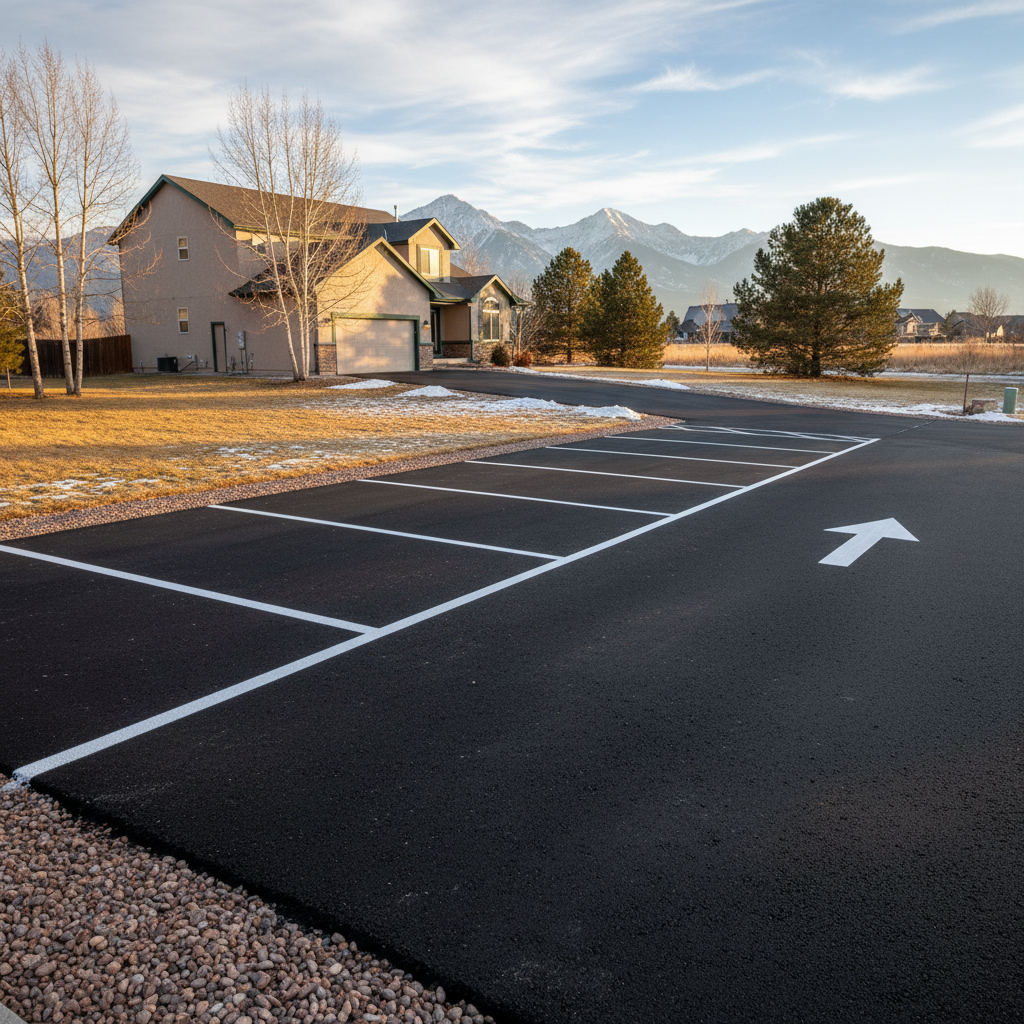 Completed asphalt striping work at a residential property in Westminster, CO