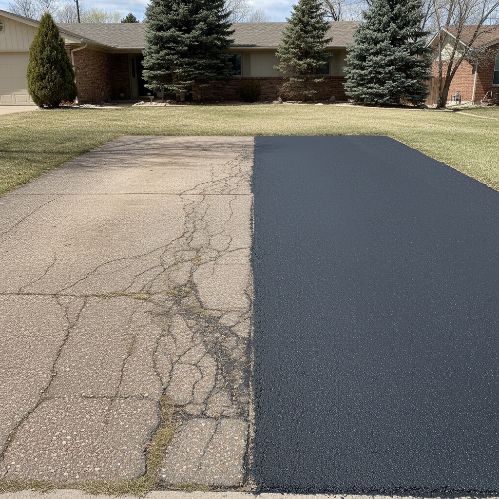 Completed asphalt sealcoating work at a residential property in Westminster, CO
