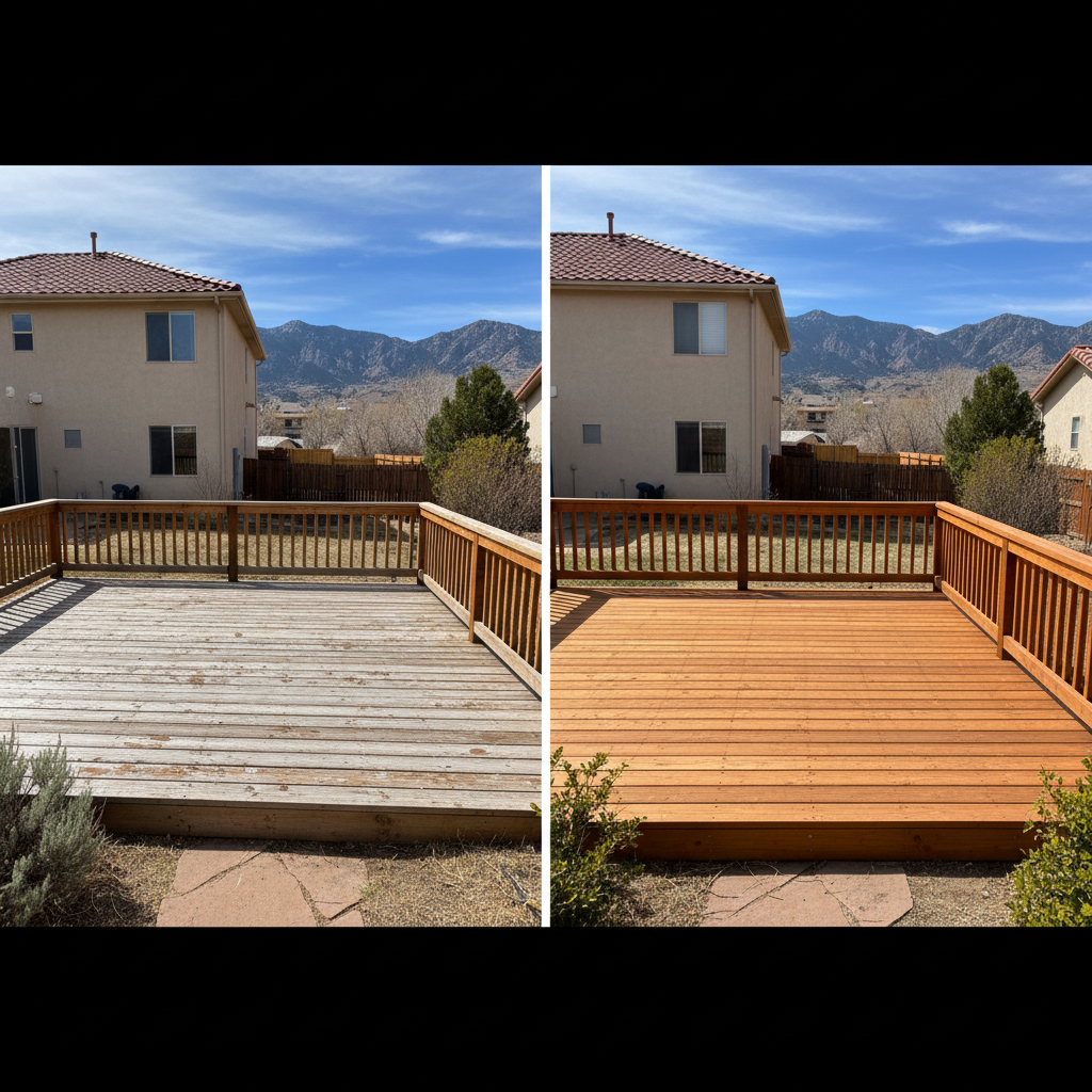 Completed wooden decks work at a residential property in Pueblo, CO