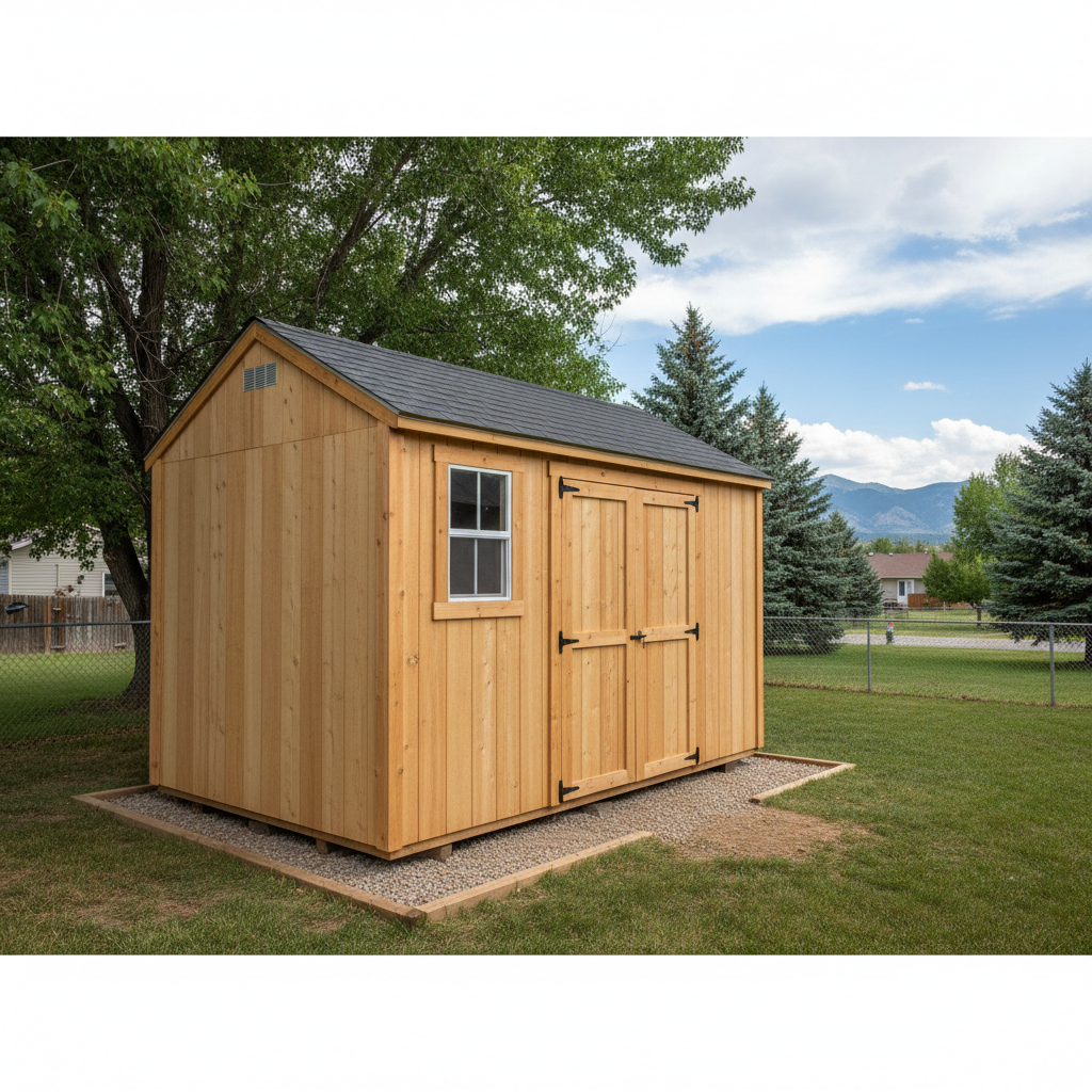 Completed shed delivery and installation work at a residential property in Loveland, CO