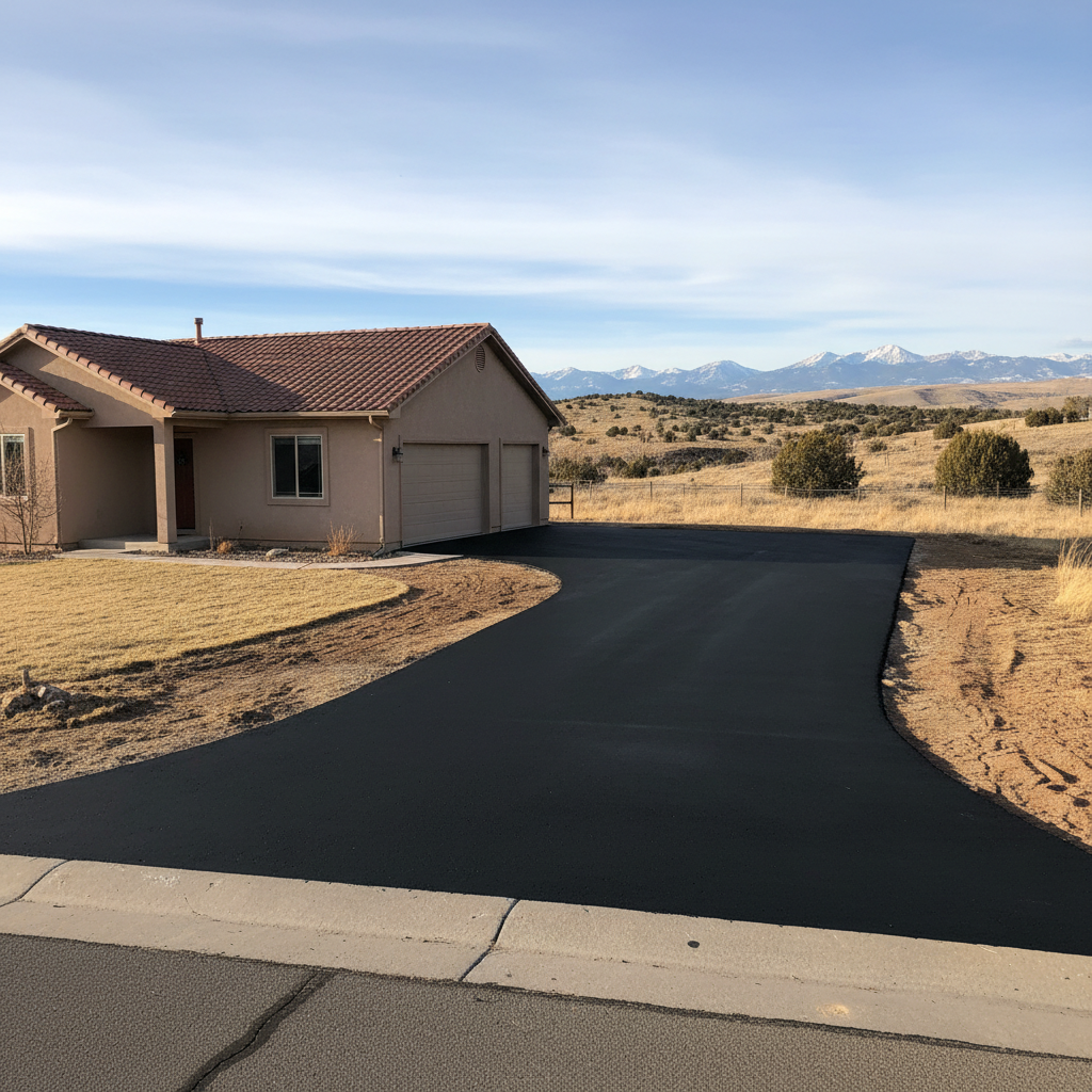 Completed asphalt sealcoating work at a residential property in Pueblo, CO