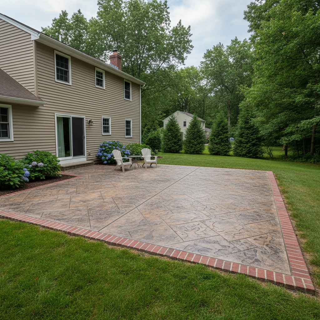 Completed concrete patios work at a residential property in Manchester, CT