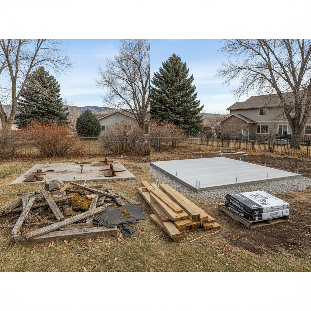 Completed shed foundation work work at a residential property in Loveland, CO