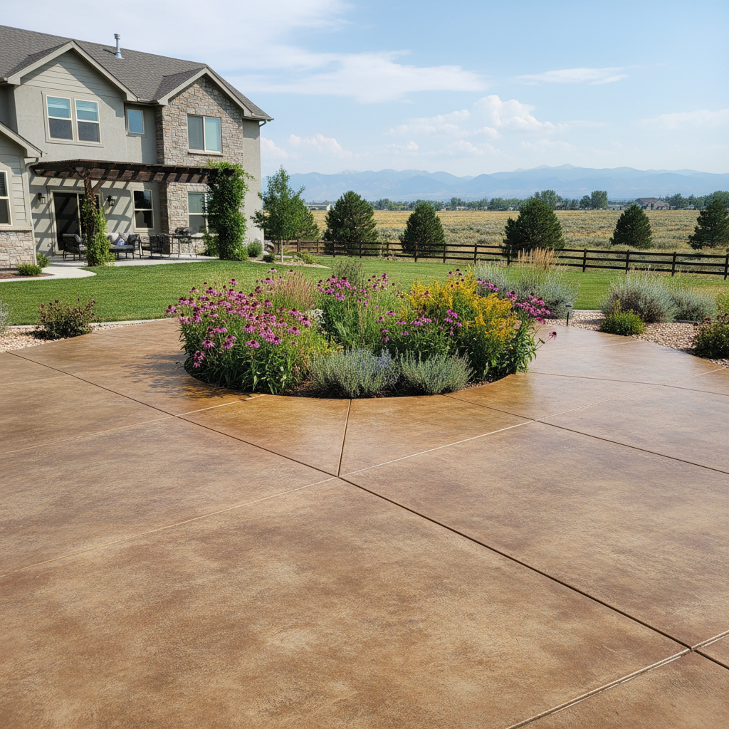 Completed concrete staining work at a residential property in Aurora, CO