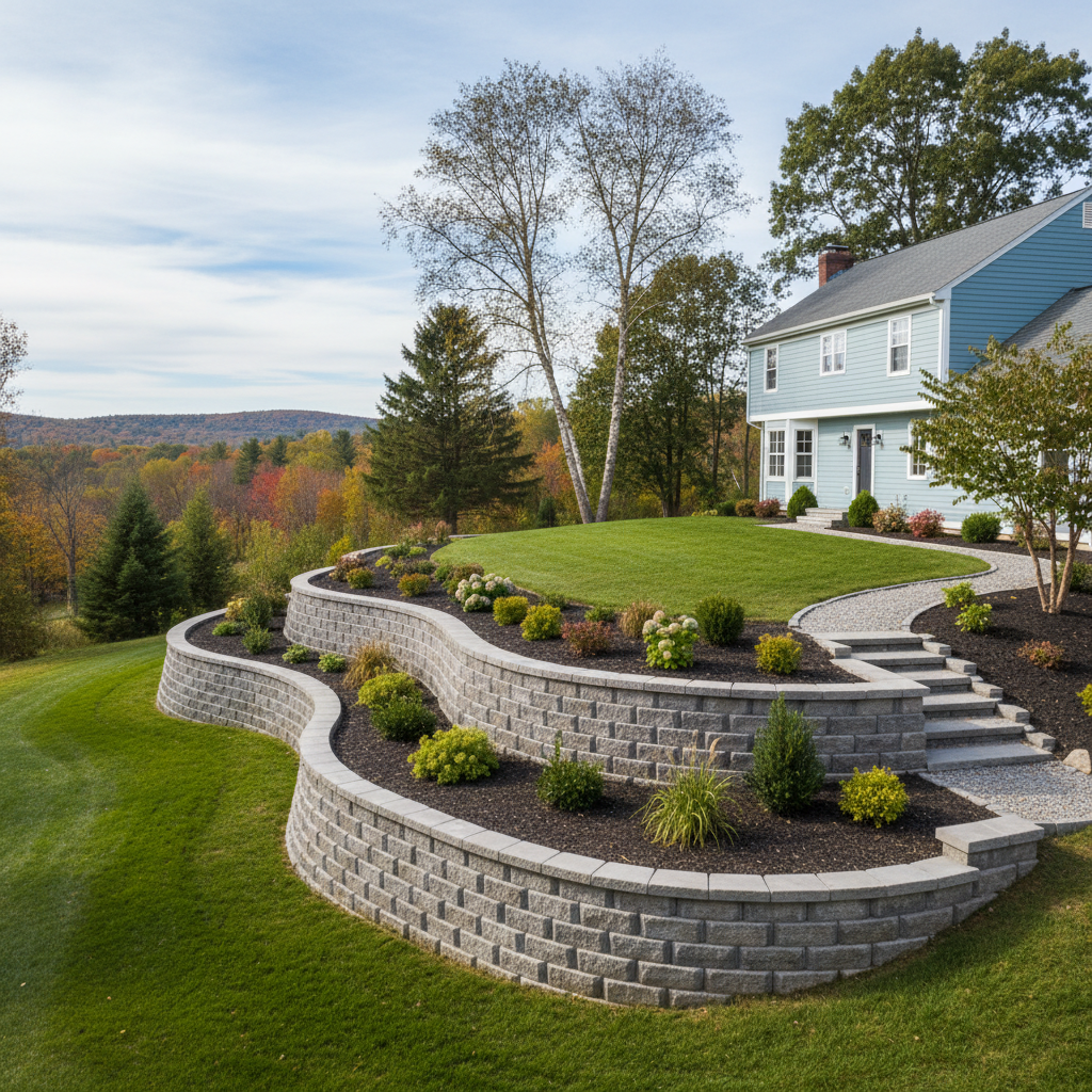 Completed concrete retaining walls work at a residential property in Manchester, CT