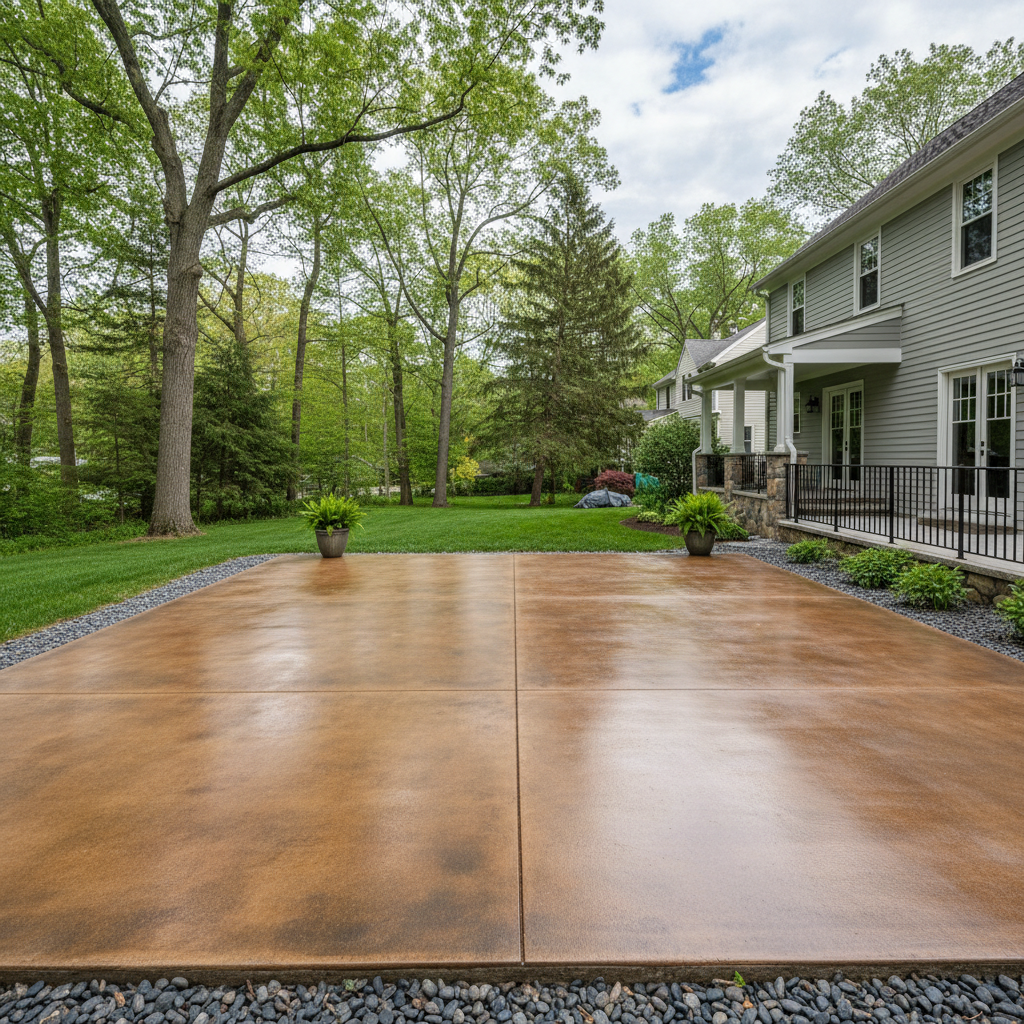 Completed concrete staining work at a residential property in East Haven, CT