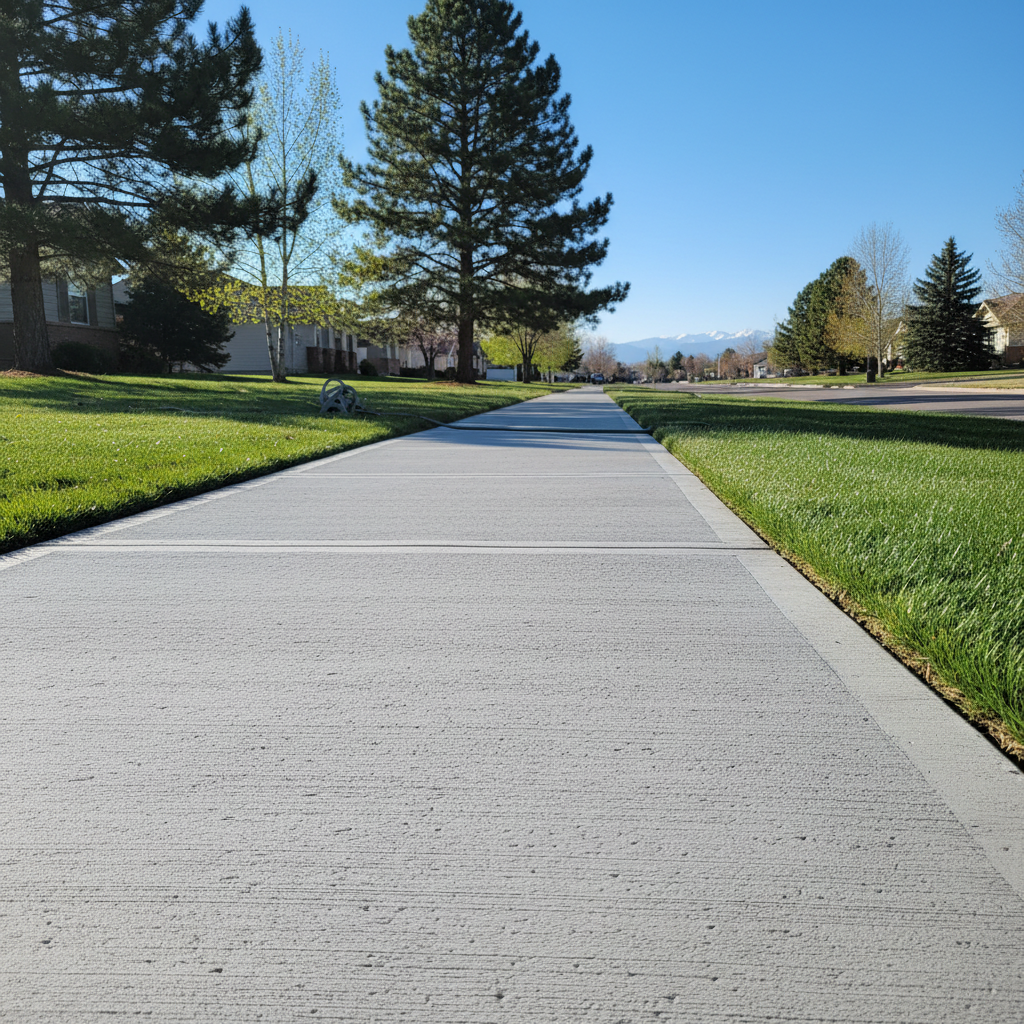 Completed concrete sidewalks work at a residential property in Aurora, CO