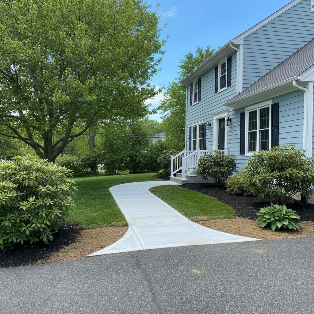Completed concrete sidewalks work at a residential property in Manchester, CT
