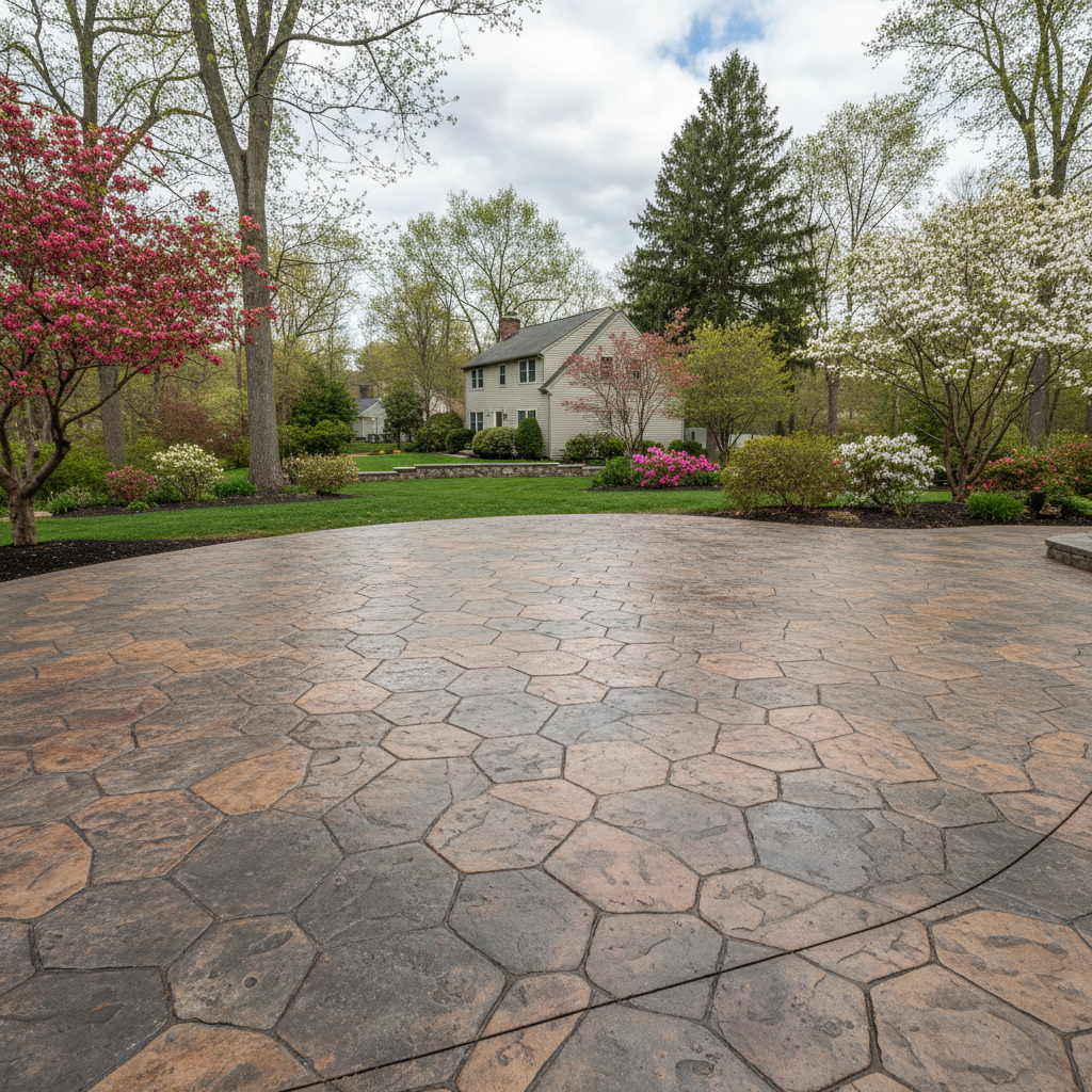 Completed stamped concrete work at a residential property in East Haven, CT