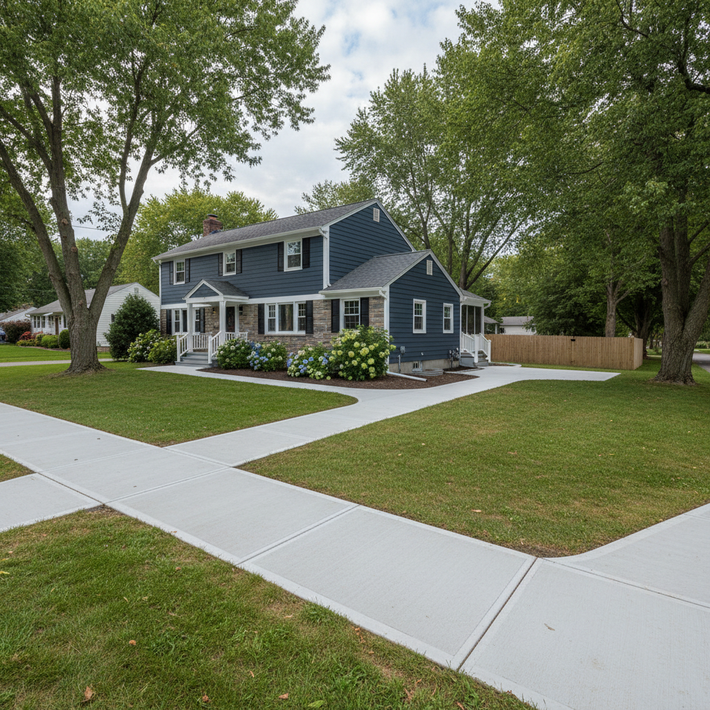 Completed concrete sidewalks work at a residential property in Hartford, CT