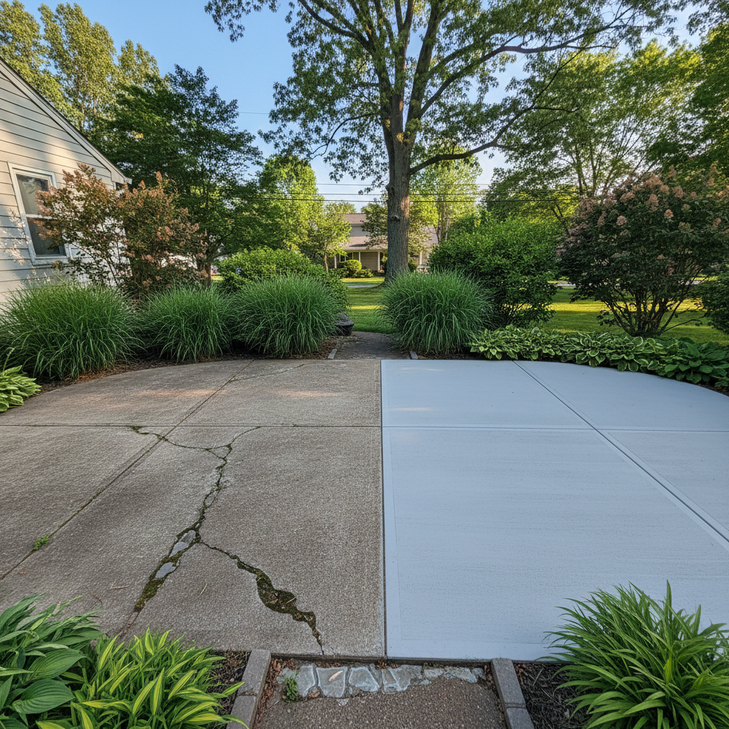 Completed concrete patios work at a residential property in Manchester, CT