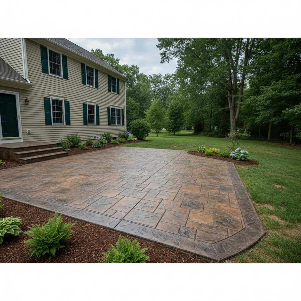 Completed stamped concrete work at a residential property in Manchester, CT