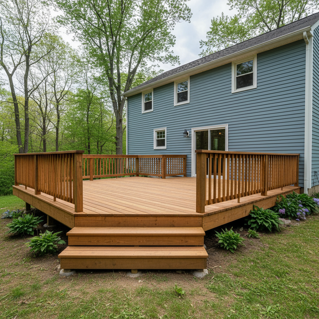 Completed deck construction work at a residential property in New Haven, CT