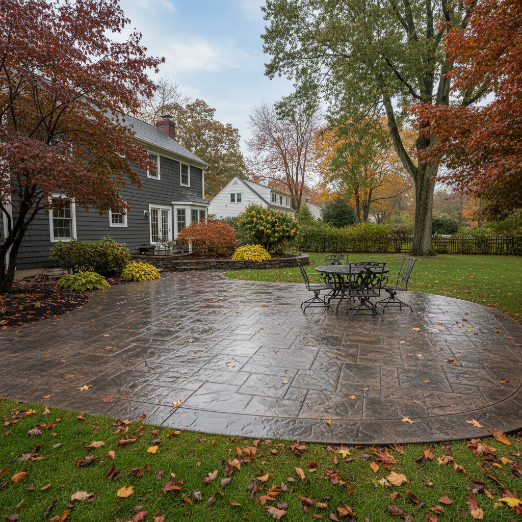 Completed stamped concrete work at a residential property in Hartford, CT