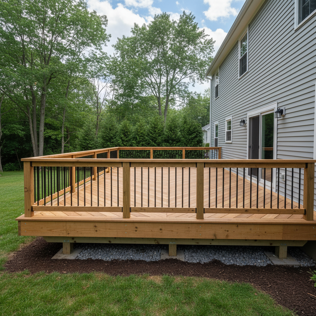 Completed deck construction work at a residential property in Milford, CT