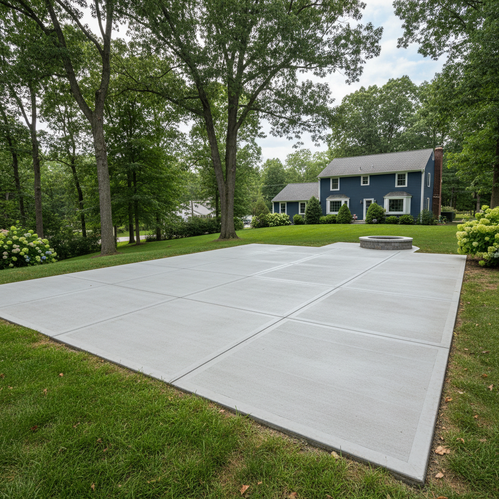 Completed concrete patios work at a residential property in East Haven, CT