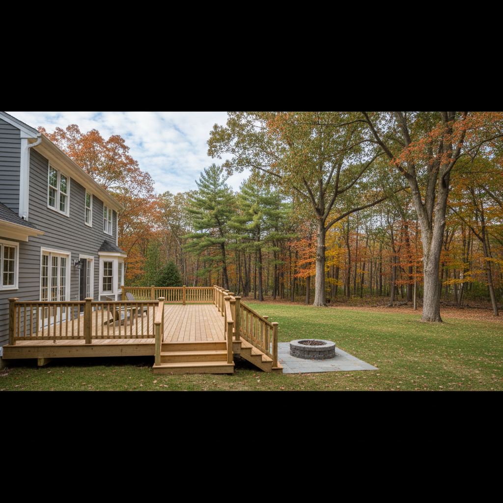 Completed wooden decks work at a residential property in New Haven, CT