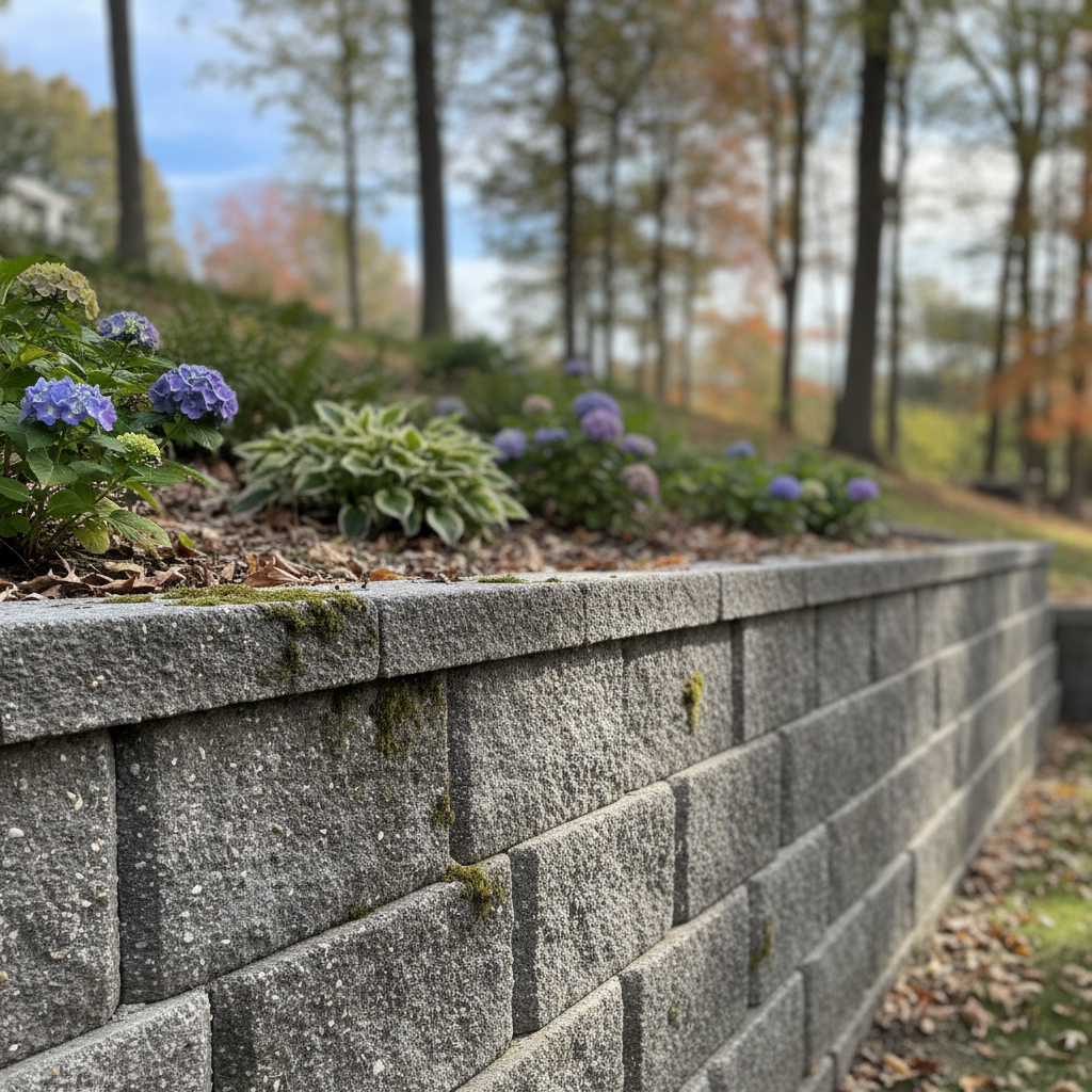 Completed concrete retaining walls work at a residential property in Hartford, CT