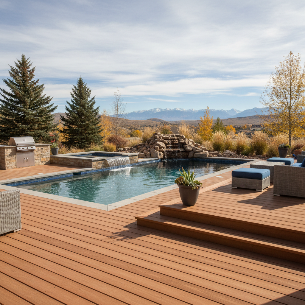 Completed pool decks work at a residential property in Denver, CO